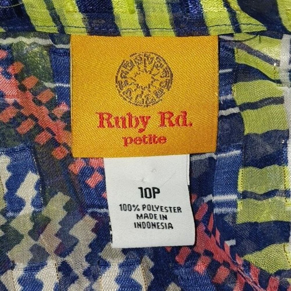 Ruby Rd Women 10P Multicolor Patchwork Blouse Button Front Top - Picture 6 of 7